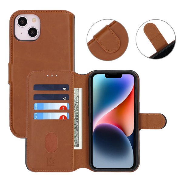 Rvelon iPhone 13/iPhone 14 Etui Detachable Wallet Case Brun