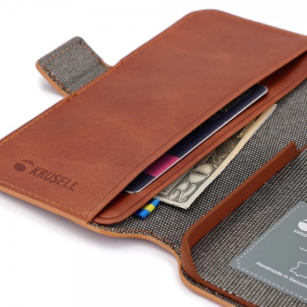 Krusell iPhone 14 Etui Leather PhoneWallet Cognac