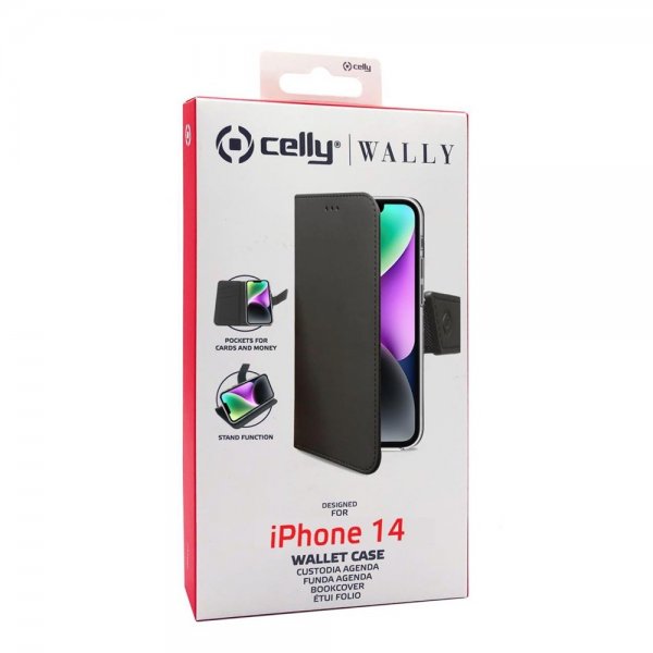 Celly iPhone 14 Etui Wally Wallet Case Svart