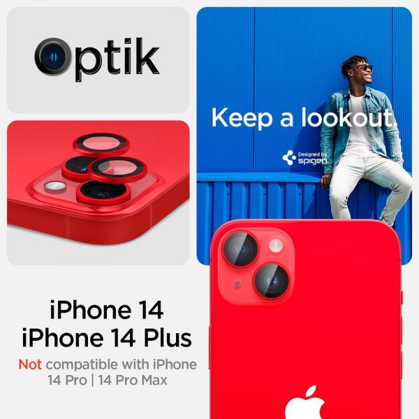 Spigen iPhone 14/iPhone 14 Plus Kamerabeskytter GLAS.tR EZ Fit Optik Pro Röd 2-pakning