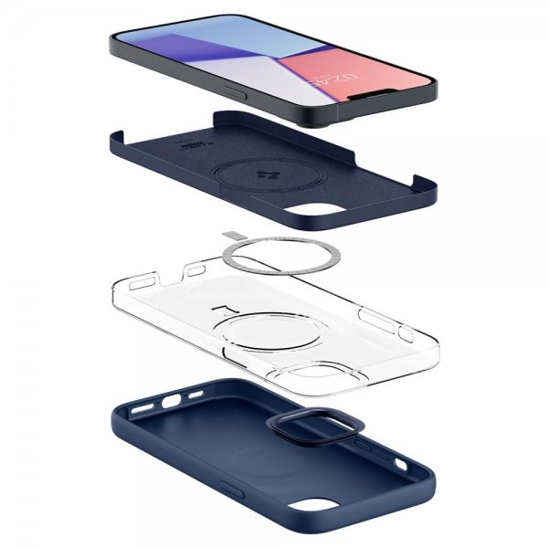 Spigen iPhone 14 Plus Deksel Silicone Fit MagFit Navy Blue
