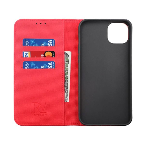 Rvelon iPhone 14 Etui Utbrettbar Kortlomme Rød