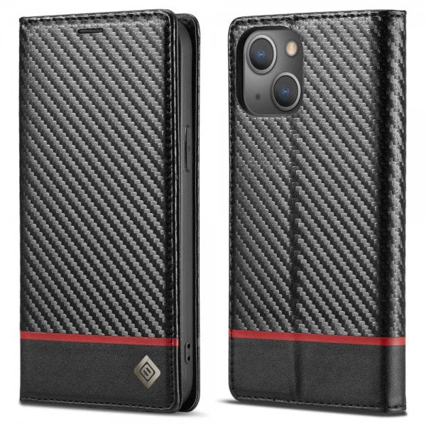 Lc.Imeeke iPhone 14 Plus Etui Karbonfibertekstur Rød Stripe Horizontal