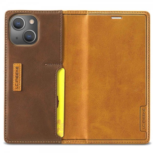 Lc.Imeeke iPhone 14 Plus Etui Kortlomme Utside Brun