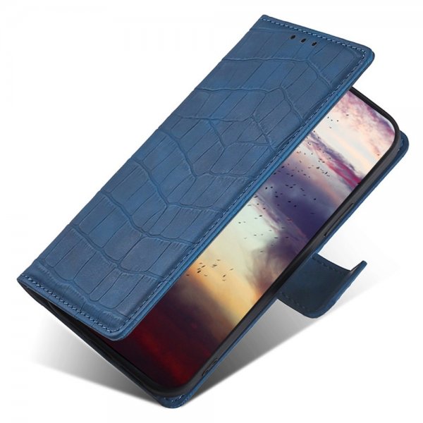 iPhone 14 Plus Etui Krokodillemønster Blå