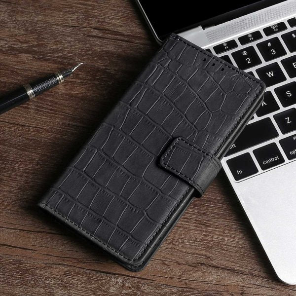 iPhone 14 Plus Etui Krokodillemønster Svart