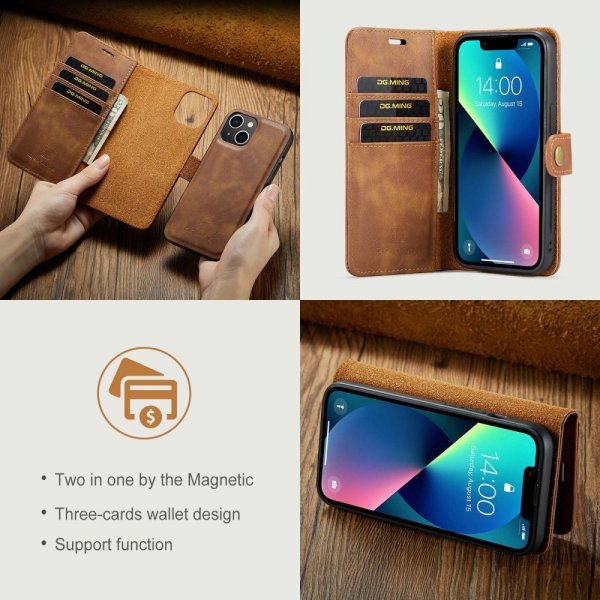 Dg.Ming iPhone 14 Plus Etui Avtagbart Deksel Brun