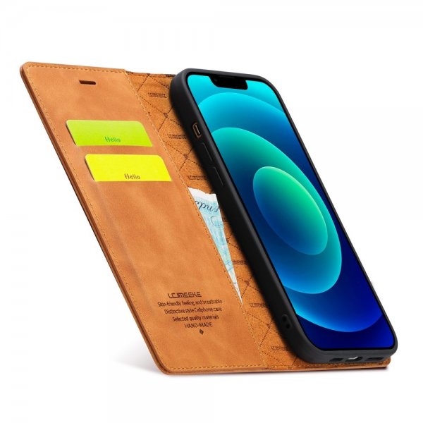 Lc.Imeeke iPhone 14 Plus Etui med Kortlomme flipp Brun