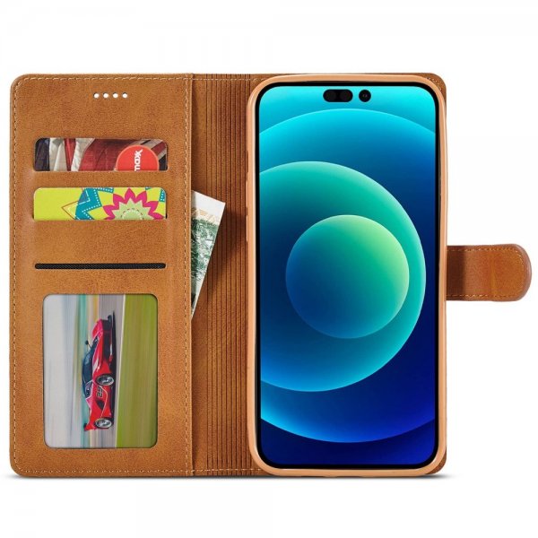 Lc.Imeeke iPhone 14 Plus Etui med Kortlomme stativfunksjon Lysebrun