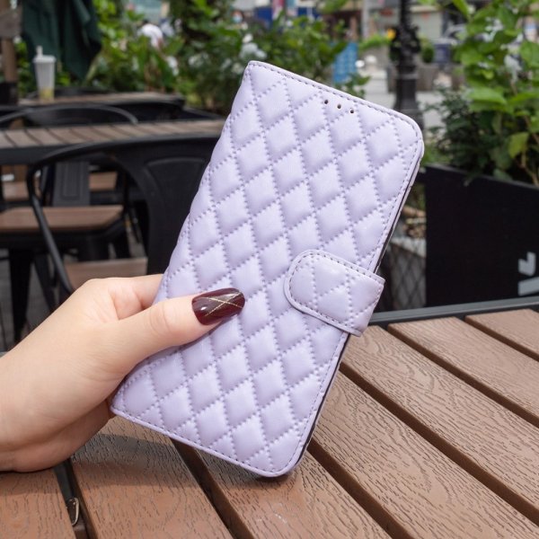 iPhone 14 Plus Etui Rombemønster Lilla