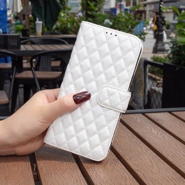 iPhone 14 Plus Etui Rombemønster Hvit