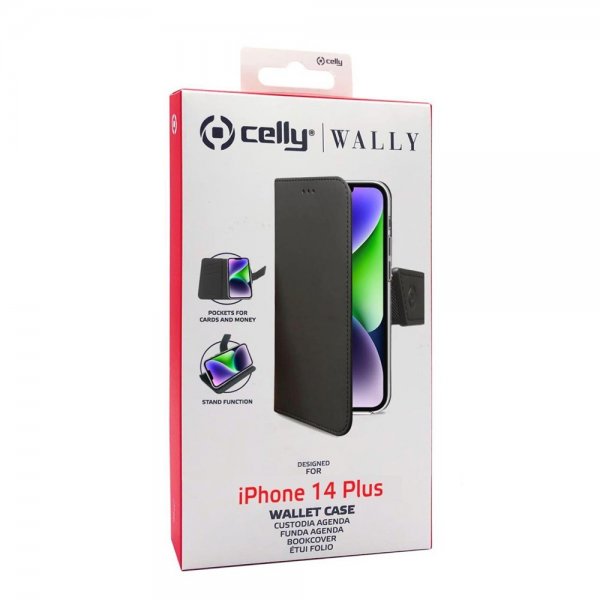 Celly iPhone 14 Plus Etui Wally Wallet Case Svart