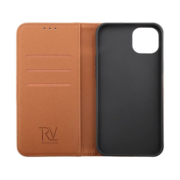 Rvelon iPhone 14 Plus Etui Utbrettbar Kortlomme Brun