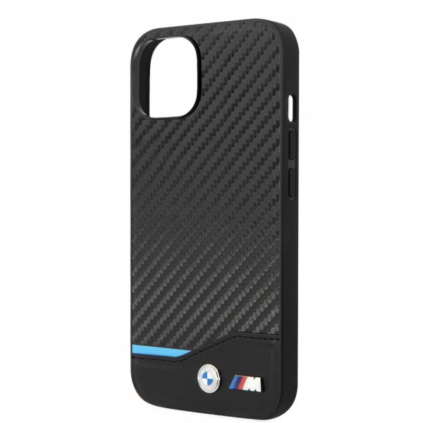 BMW iPhone 14 Plus Deksel Carbon Effect Printed Logo Svart