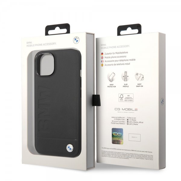 BMW iPhone 14 Plus Deksel Hot Stamp Metal Logo Svart