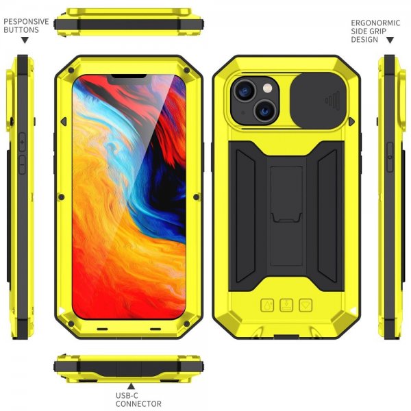 R-JUST iPhone 14 Plus Deksel Kamerabeskyttelse Stativfunksjon Gul
