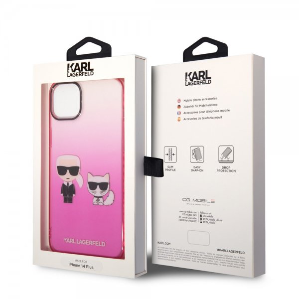Karl Lagerfeld iPhone 14 Plus Deksel Karl & Choupette Gradient Rosa