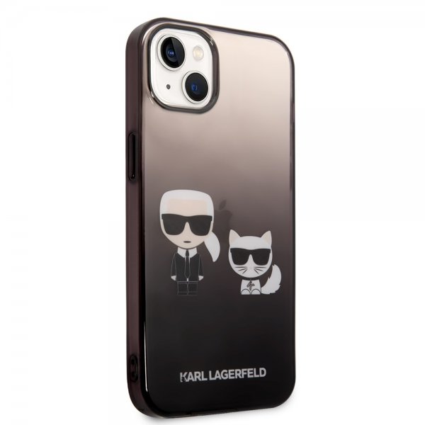 Karl Lagerfeld iPhone 14 Plus Deksel Karl & Choupette Gradient Svart