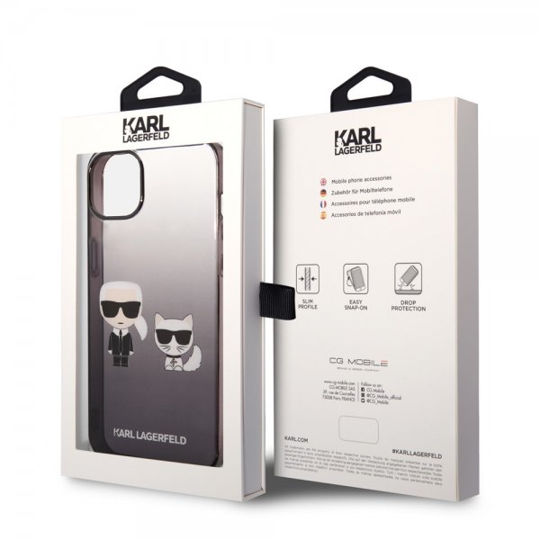 Karl Lagerfeld iPhone 14 Plus Deksel Karl & Choupette Gradient Svart