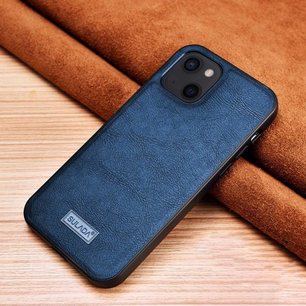 Sulada iPhone 14 Plus Deksel Skinntekstur Blå