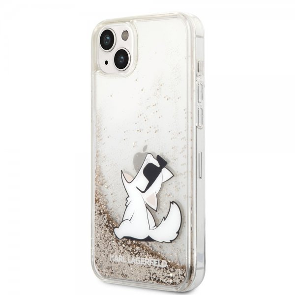 Karl Lagerfeld iPhone 14 Plus Deksel Liquid Glitter Choupette Gull