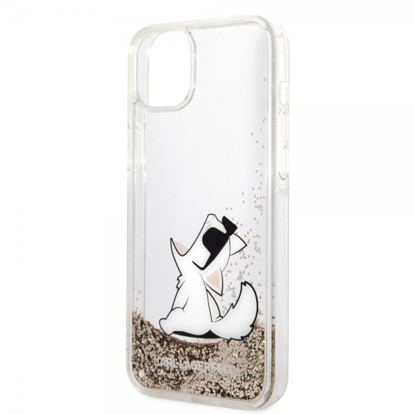 Karl Lagerfeld iPhone 14 Plus Deksel Liquid Glitter Choupette Gull