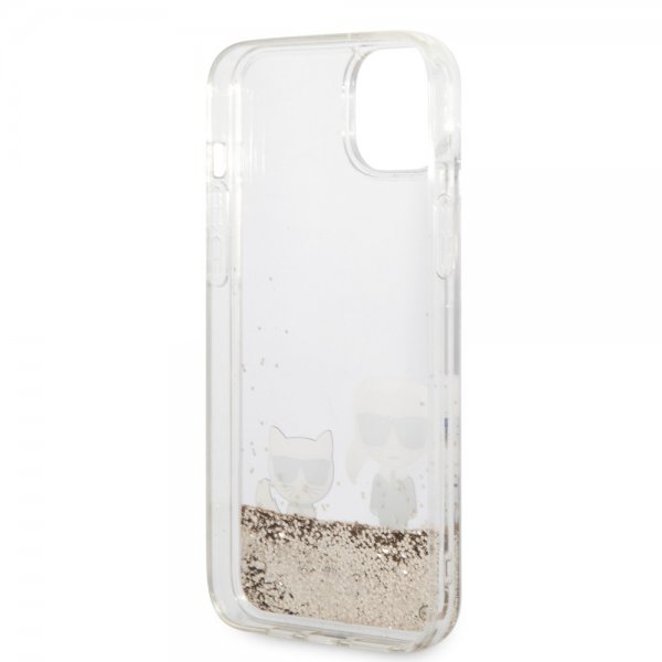 Karl Lagerfeld iPhone 14 Plus Deksel Liquid Glitter Karl & Choupette Gull
