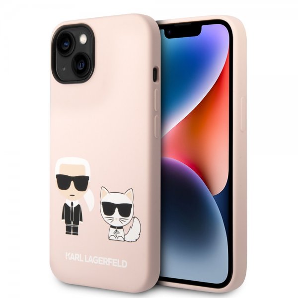 Karl Lagerfeld iPhone 14 Plus Deksel Liquid Silicone Karl & Choupette Rosa