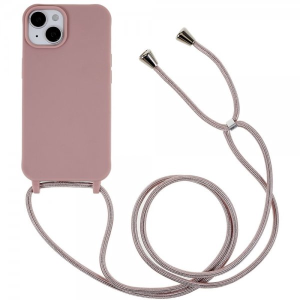 iPhone 14 Plus Deksel med Stropp Mørkerosa