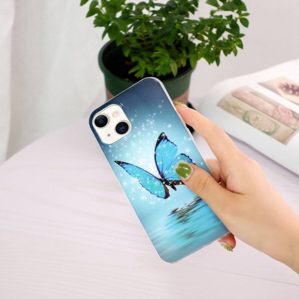 iPhone 14 Plus Deksel Motiv Blå Sommerfugl