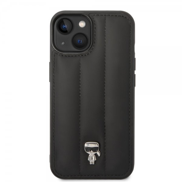 Karl Lagerfeld iPhone 14 Plus Deksel Quilted Nylon Puffy Case Ikonik Pin Svart