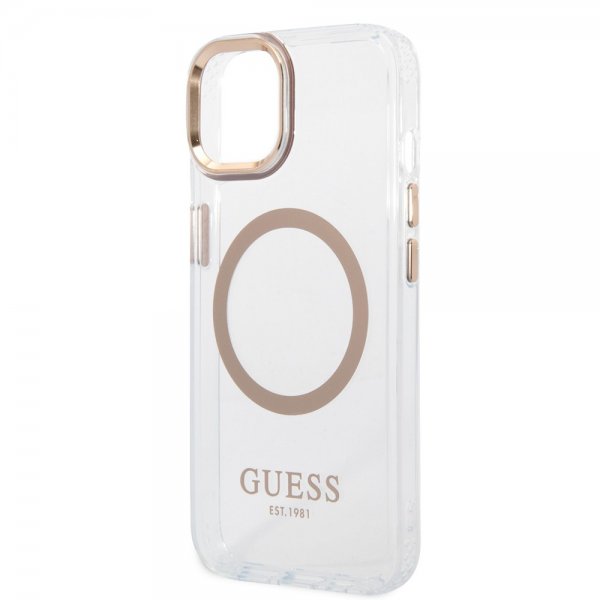 Guess iPhone 14 Plus Deksel Transparent MagSafe Gull Transparent
