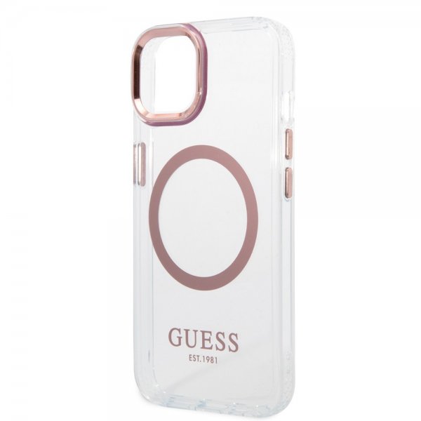 Guess iPhone 14 Plus Deksel Transparent MagSafe Rosa Transparent