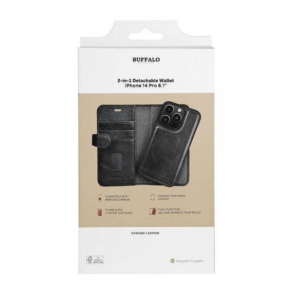 Buffalo iPhone 14 Pro Etui 2-in-1 Detachable Wallet Svart