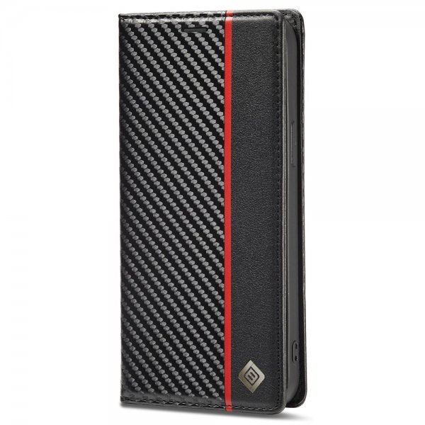 Lc.Imeeke iPhone 14 Pro Etui Karbonfibertekstur Rød Stripe Vertical