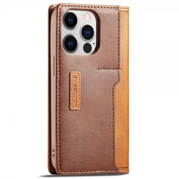 Lc.Imeeke iPhone 14 Pro Etui Kortlomme Utside Brun