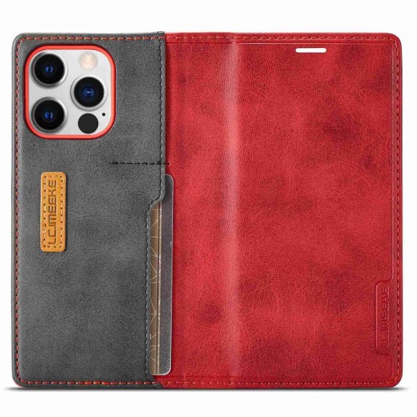 Lc.Imeeke iPhone 14 Pro Etui Kortlomme Utside Rød