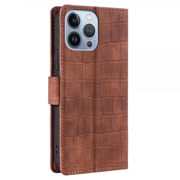 iPhone 14 Pro Etui Krokodillemønster Brun