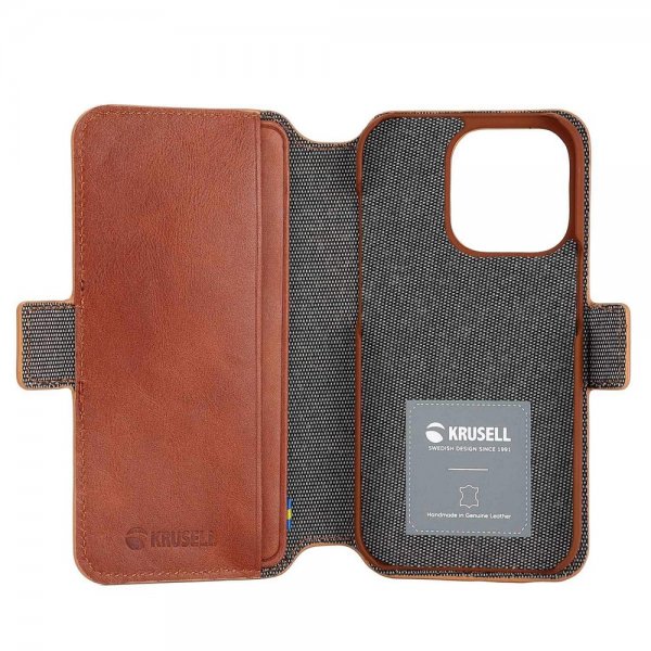 Krusell iPhone 14 Pro Etui Leather PhoneWallet Cognac