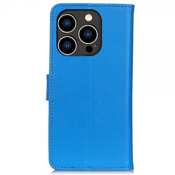 iPhone 14 Pro Etui Litchi Blå
