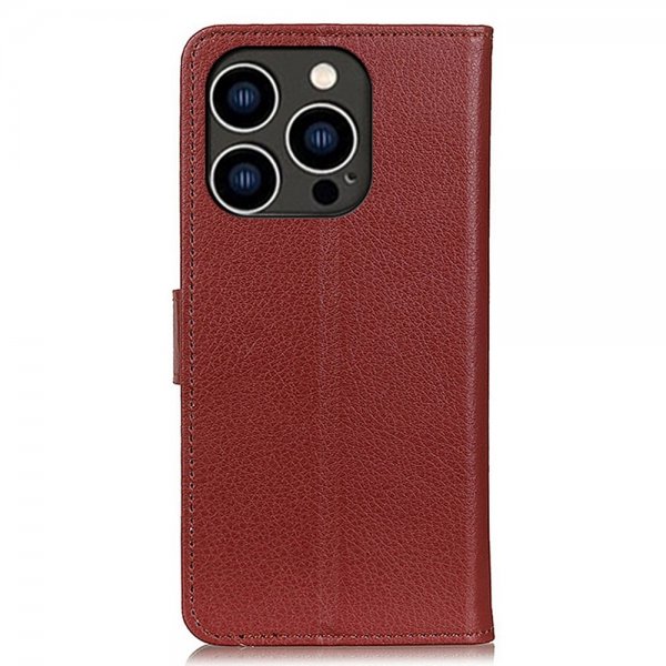 iPhone 14 Pro Etui Litchi Brun