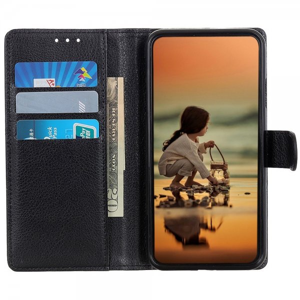 iPhone 14 Pro Etui Litchi Svart