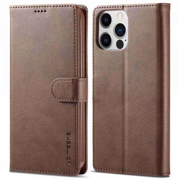 Lc.Imeeke iPhone 14 Pro Etui med Kortlomme stativfunksjon Mørkebrun