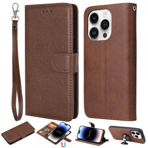 iPhone 14 Pro Etui Avtagbart Deksel KT Leather Series-3 Brun