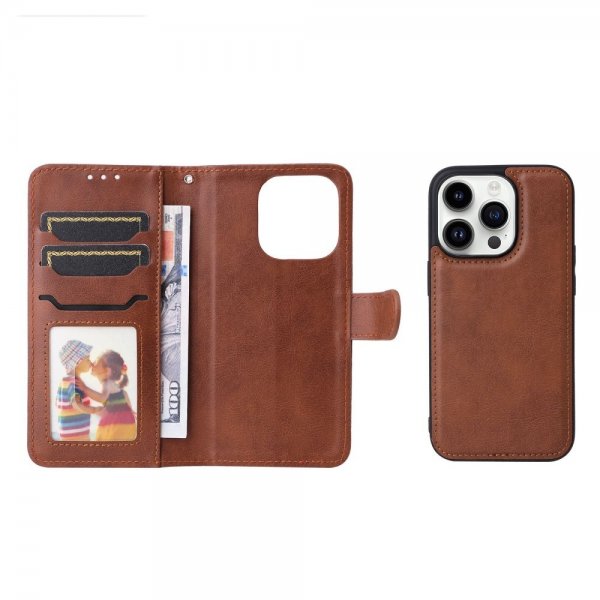 iPhone 14 Pro Etui Avtagbart Deksel KT Leather Series-3 Brun