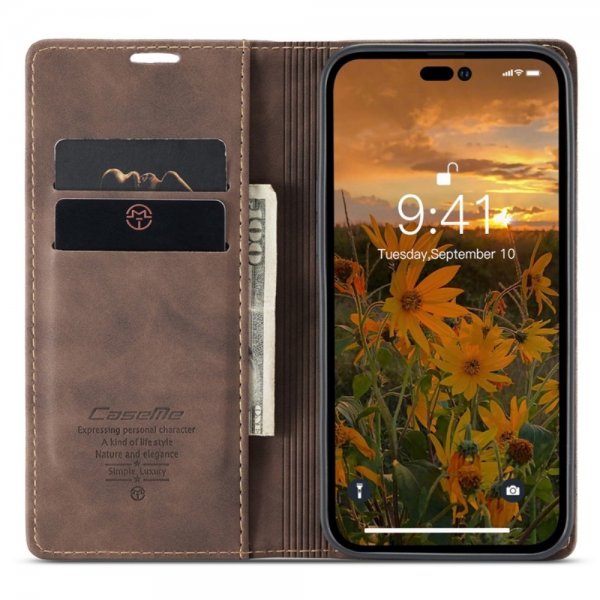 CaseMe iPhone 14 Pro Etui Retro Flip Kaffe