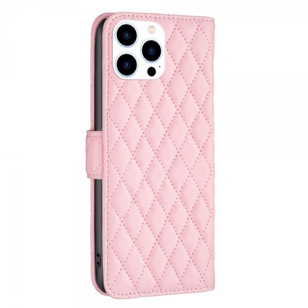 iPhone 14 Pro Etui Rombemønster Rosa
