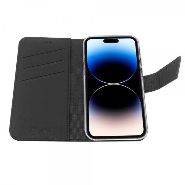 Celly iPhone 14 Pro Etui Wally Wallet Case Svart
