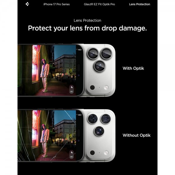Spigen iPhone 14/15/16/17 Pro & Pro Max Kamerabeskytter GLAS.tR EZ Fit Optik Pro 2-pakning Grå