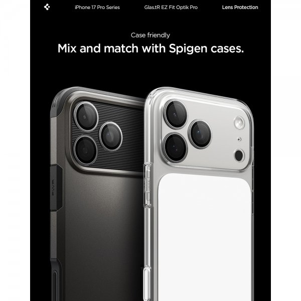 Spigen iPhone 14/15/16/17 Pro & Pro Max Kamerabeskytter GLAS.tR EZ Fit Optik Pro 2-pakning Grå